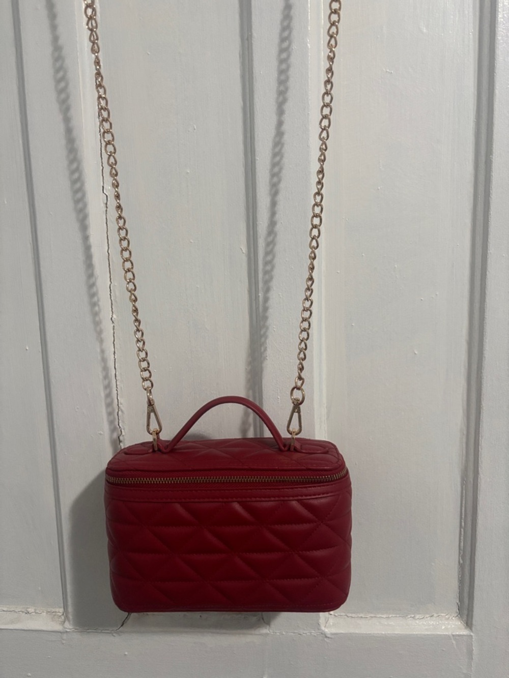 a new day Quilted Crossbody Vanity Bag in Burgundy Red with Gold Chain